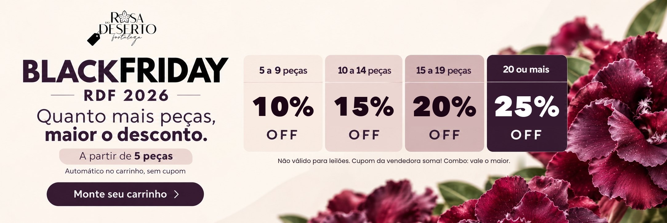 Black Friday RDF 2026: quanto mais peças, maior o desconto. A partir de 5 peças, automático no carrinho.
